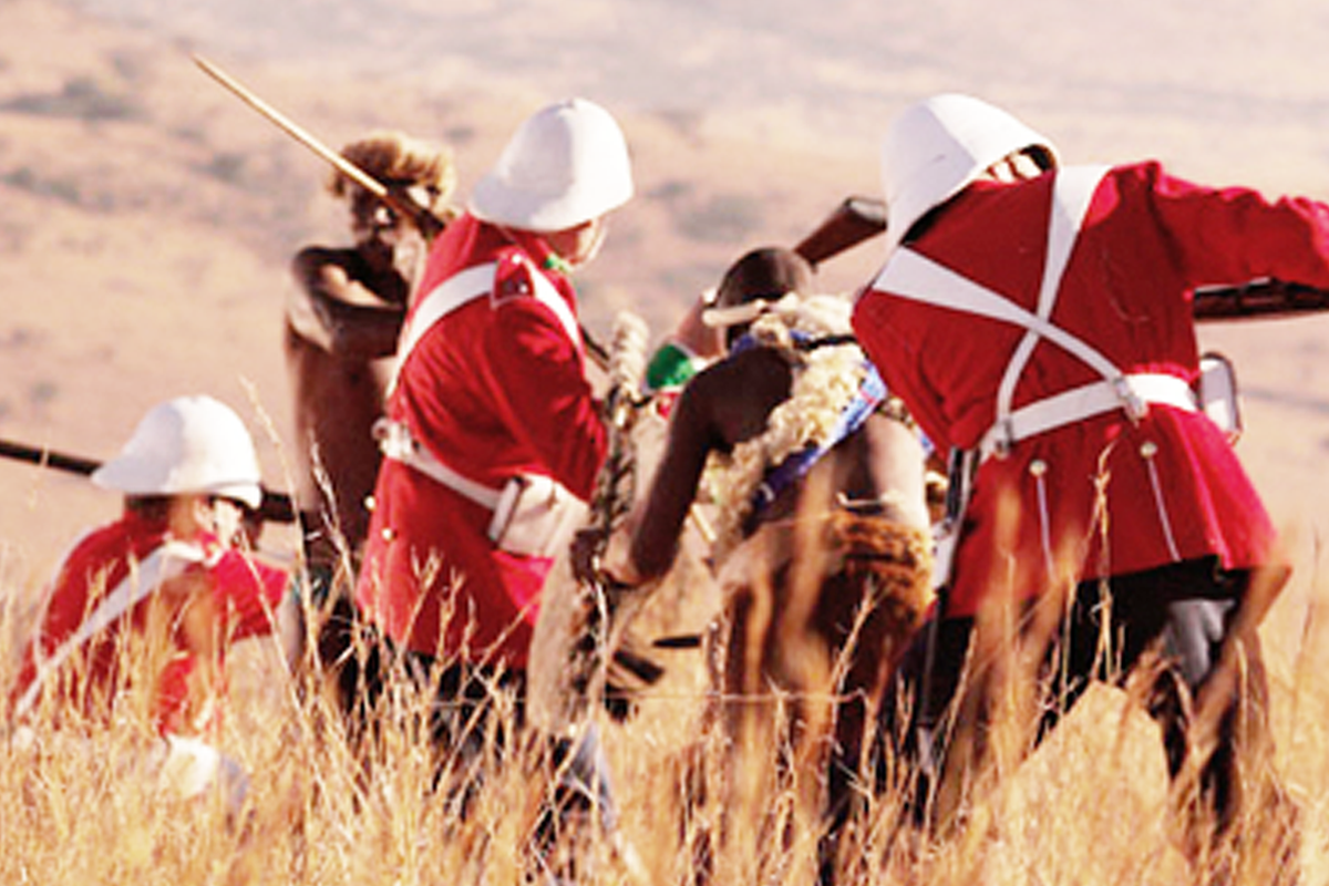 Battle re-enactment in period uniform on the KwaZulu-Natal battlefields